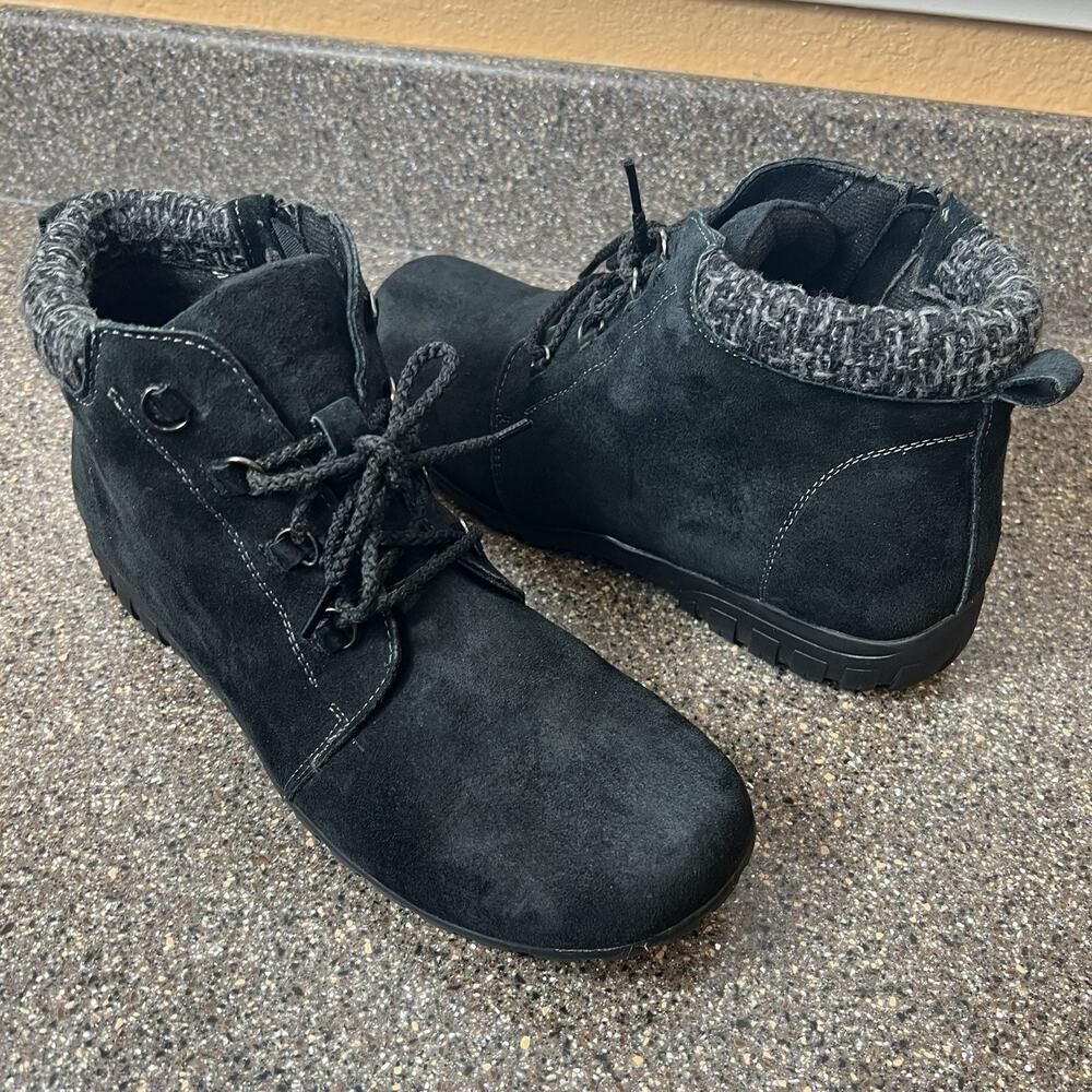 Propet Ankle Bootie Women's Sz 10 M (B) Black Suede Comfort Casual Lace Up Boots